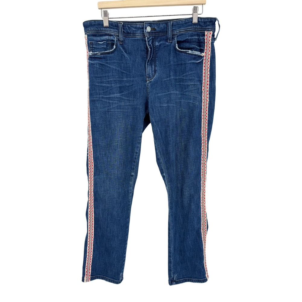 Pilcro Slim Boyfriend Crop Jeans Size 32 Embroidered Side Stripe Distressed